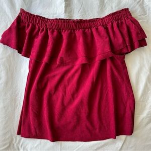 Young, Fabulous, & Broke off-shoulder red velvet shirt, size Large